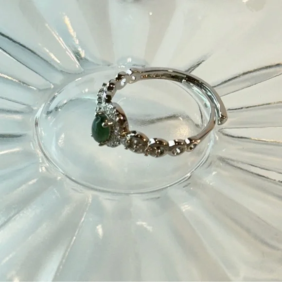 Elegant Sterling Silver Jade Ring – Dainty Halo Style, Size 5.45 Adjustable NWOT - Picture 11 of 11